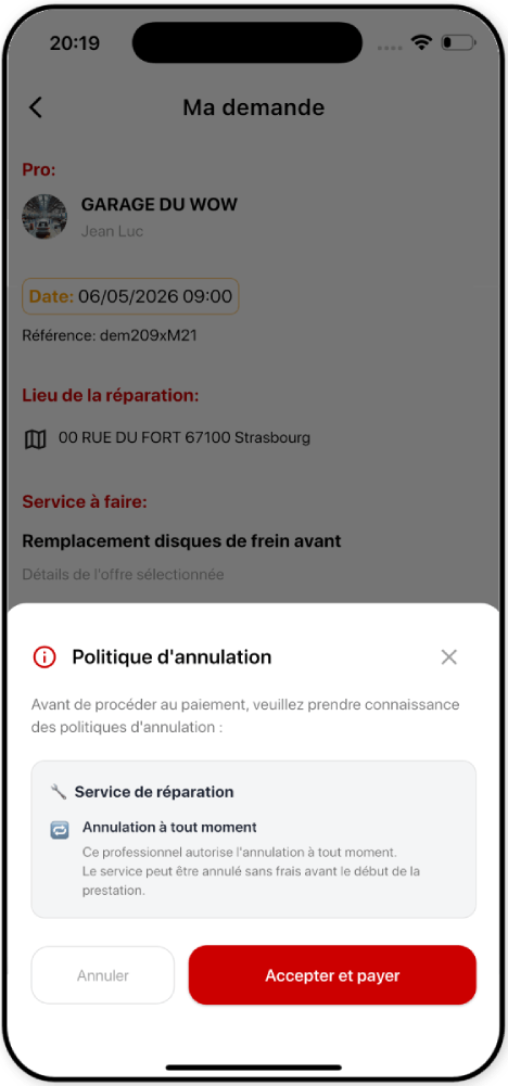 Screenshot: Paiement d'offre