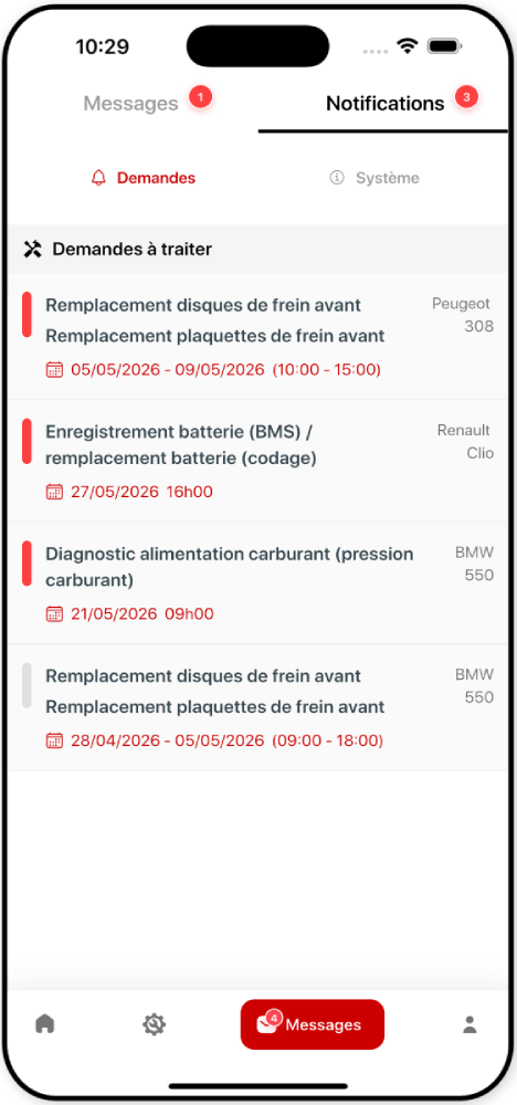 Screenshot: Demandes reçues