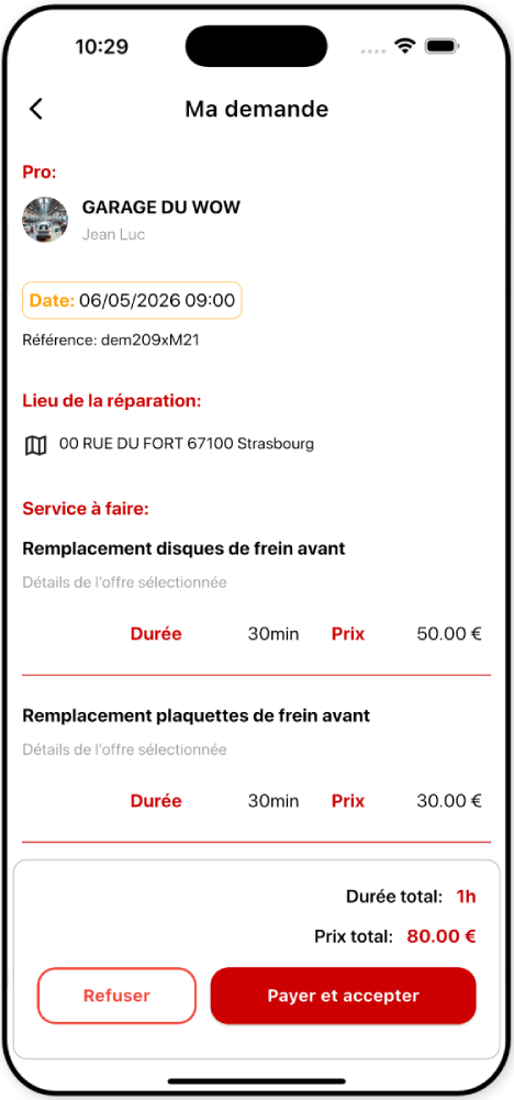 Screenshot: Réception des offres